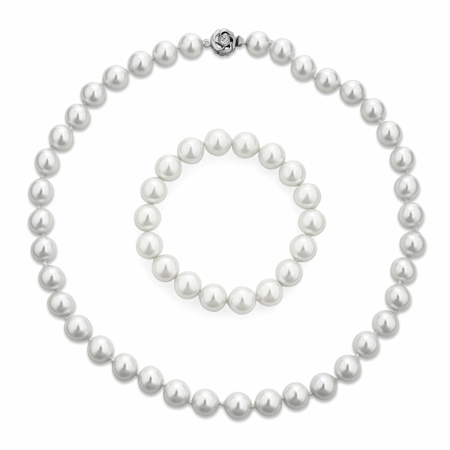 Shop Women Bling Jewelry Jewelry Sets | Stretch Bracelet Necklace Set Imitation Pearl Strand 9Mm