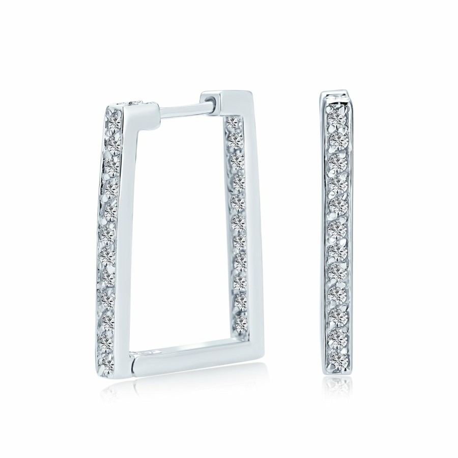 Shop Women Bling Jewelry Hoops Huggies Earrings | Rectangle Square Inside Out Set Aaa Cz Hoop Earrings Sterling