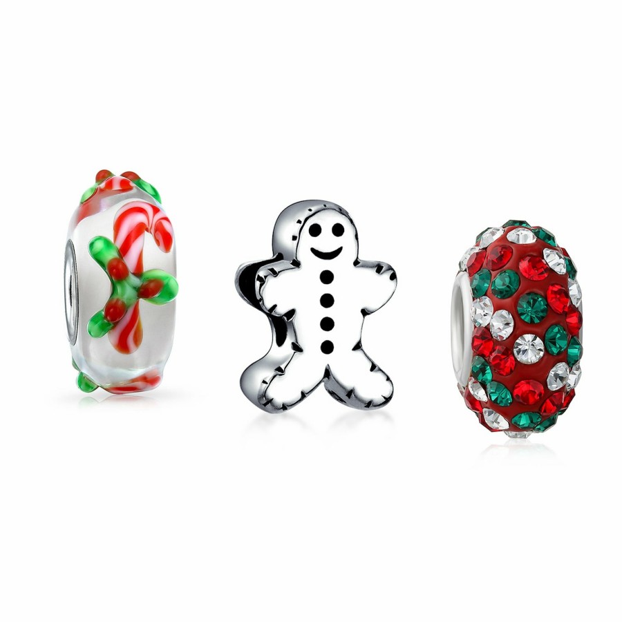 Shop Women Bling Jewelry Unique Charms | Fun Christmas Theme Bead Multi Charm Leather Red Bracelet .925 Silver