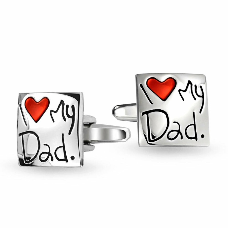 Shop Men Bling Jewelry Cufflinks | I Love My Dad Red Heart Square Shirt Cufflinks Daddy Stainless Steel