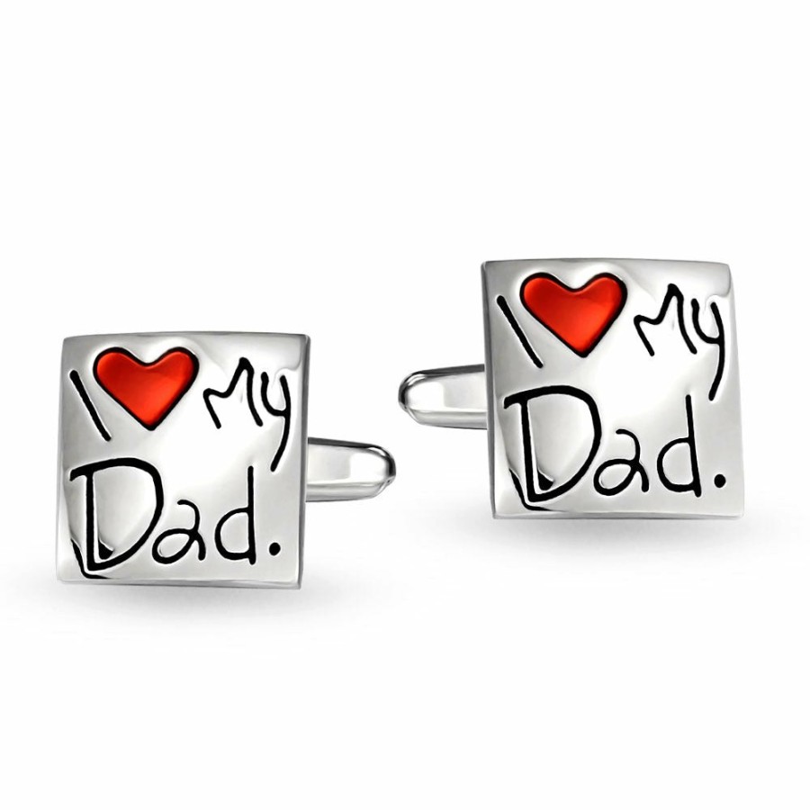 Shop Men Bling Jewelry Cufflinks | I Love My Dad Red Heart Square Shirt Cufflinks Daddy Stainless Steel