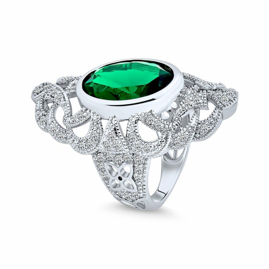 Shop Women Bling Jewelry Statement Cocktail Rings | Green Armor Full Finger Ring Imitation Emerald Cz Silver Plated