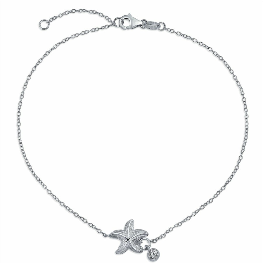 Shop Women Bling Jewelry Delicate Bracelets | Nautical Starfish Cz Anklet .925 Sterling Silver 9 To 10 Inch Extender