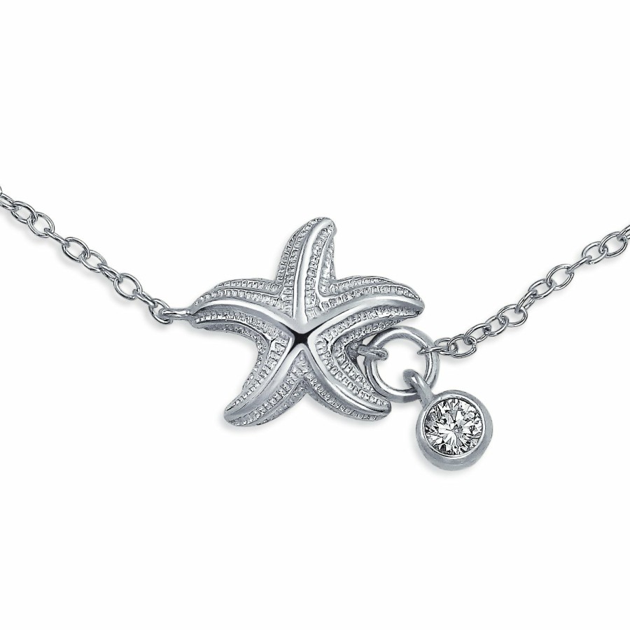 Shop Women Bling Jewelry Delicate Bracelets | Nautical Starfish Cz Anklet .925 Sterling Silver 9 To 10 Inch Extender