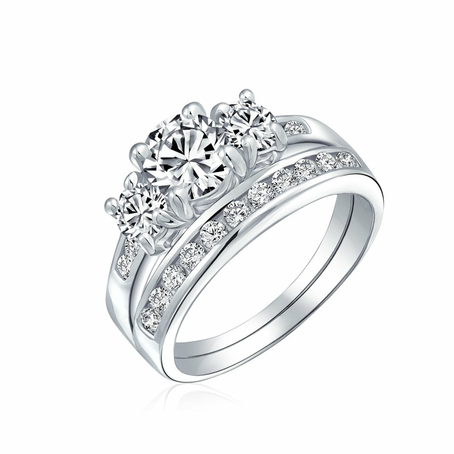 Shop Women Bling Jewelry Wedding Rings Sets | 3Ct Solitaire 3 Stone Cz Engagement Wedding Ring .925 Sterling Silver