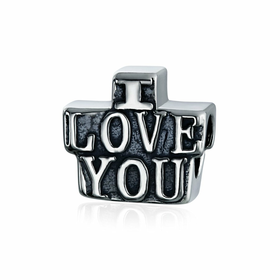 Shop Women Bling Jewelry Mothers Day Charm Beads | Words Saying "I Love You" Heart Charm Bead .925 Sterling