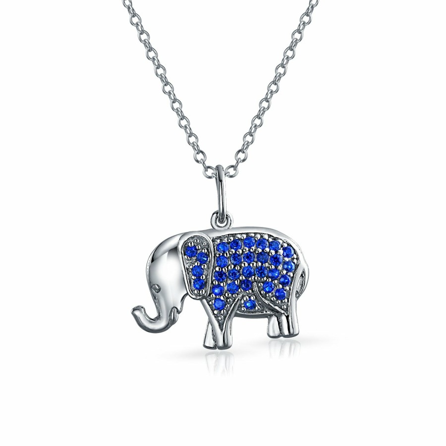 Shop Women Bling Jewelry Pendant Necklaces | Elephant Up Trunk Blue Pendant Necklace Imitation Sapphire Pave Cz