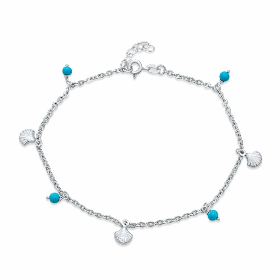 Shop Women Bling Jewelry Delicate Bracelets | Charm Sea Aqua Blue Bed Dangle Anklet Ankle Bracelet Sterling Silver