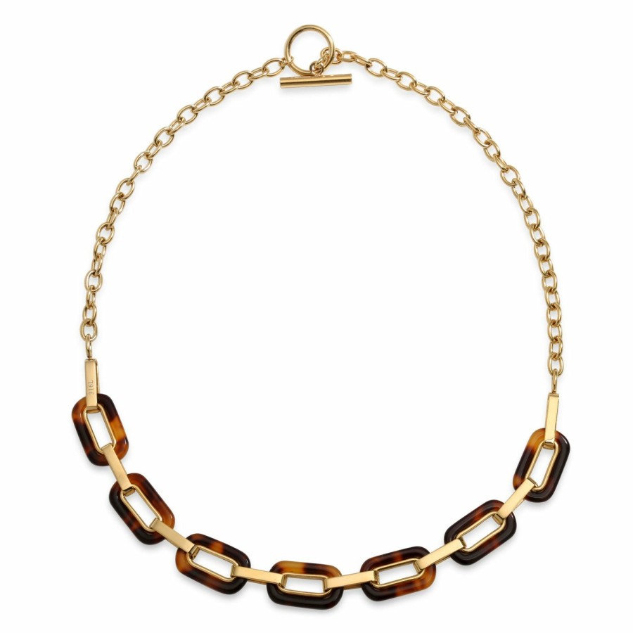 Shop Women Bling Jewelry Statement Necklaces | Oval Faux Tortoise Link Necklace Toggle Gold Stainless Steel