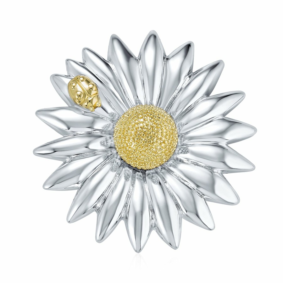 Shop Women Bling Jewelry Pins & Brooches | Two Tone Large Fashion Ladybug Sun Flower Daisy Scarf Pin Brooch