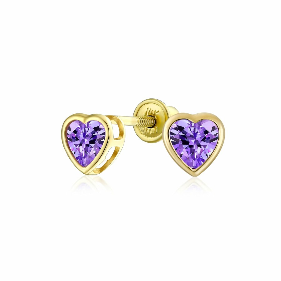 Shop Women Bling Jewelry Stud Earrings | Birthstone Cz Real 14K Gold Tiny Heart Shape Stud Earrings Screwback