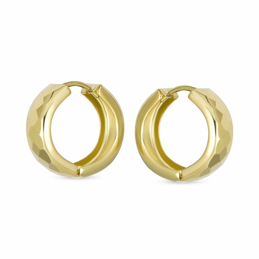 Shop Women Bling Jewelry Hoops Huggies Earrings | Genuine Real Solid 14K Yellow Gold Diamond Cut Huggie Hoop Earrings