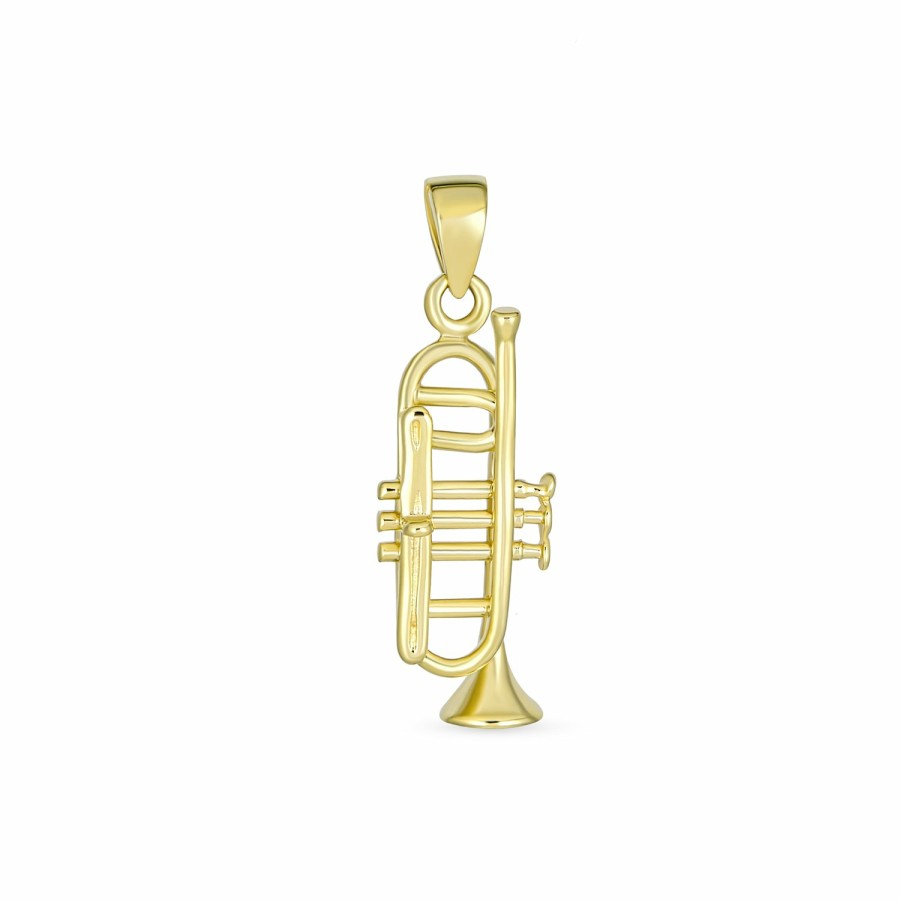 Shop Men Bling Jewelry Mens Pendants & Dog Tags | Real 14K Gold Musician Jazz Lover Trumpet Instrument Pendant