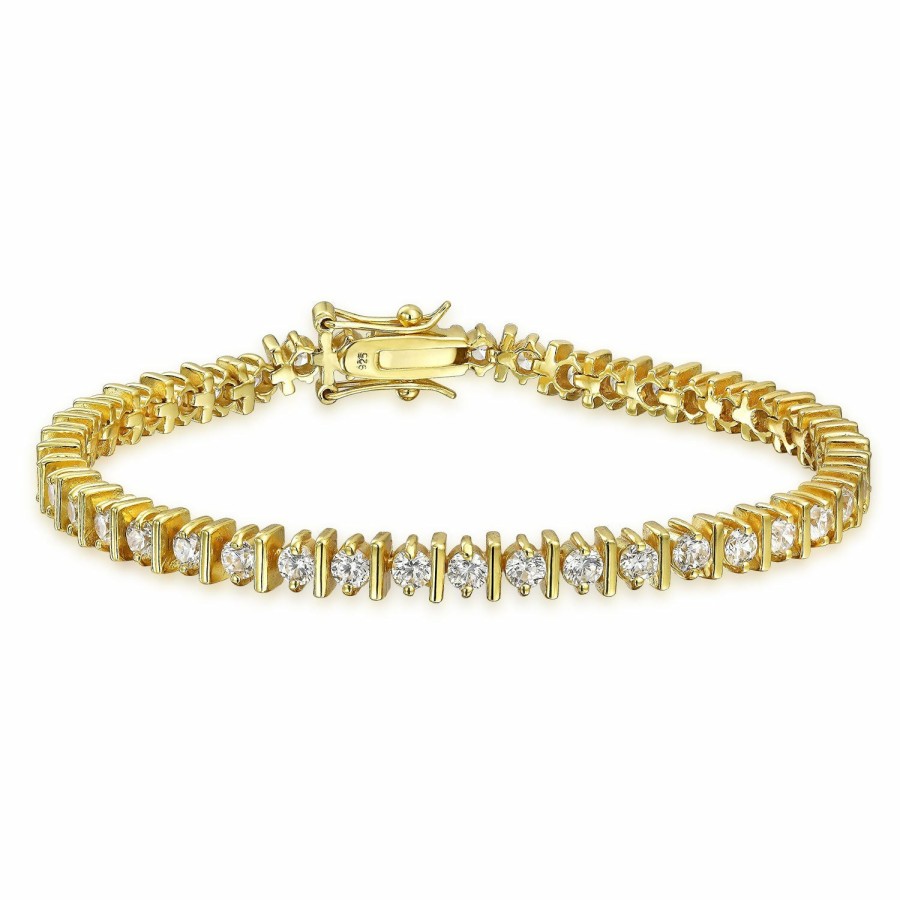 Shop Women Bling Jewelry Tennis Bracelets | Bridal Solitaire 10 Ctw Bar Set Cz Tennis Bracelet Gold Plated