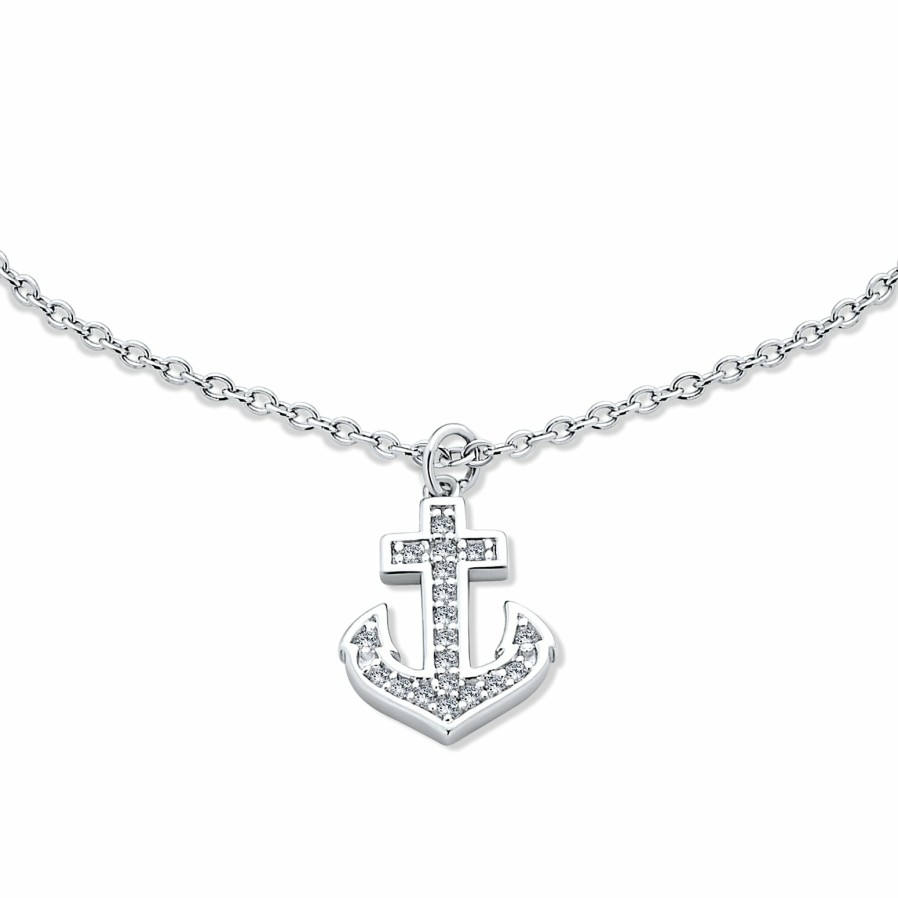 Shop Women Bling Jewelry Charm Bracelets | Boat Anchor Dangle Charm Anklet Cubic Zirconia .925 Sterling Silver