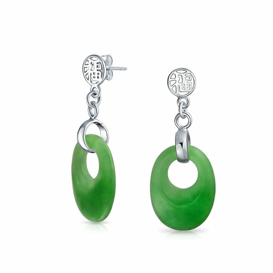 Shop Women Bling Jewelry Dangle Drop Earrings | Green Jade Chinese Good Tune Circle Dangle Earrings Sterling Silver