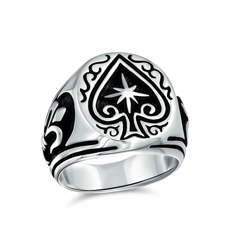 Shop Men Bling Jewelry Mens Rings | Large Good Luck Black Ace Of Spade Ring For Men .925 Sterling Silver