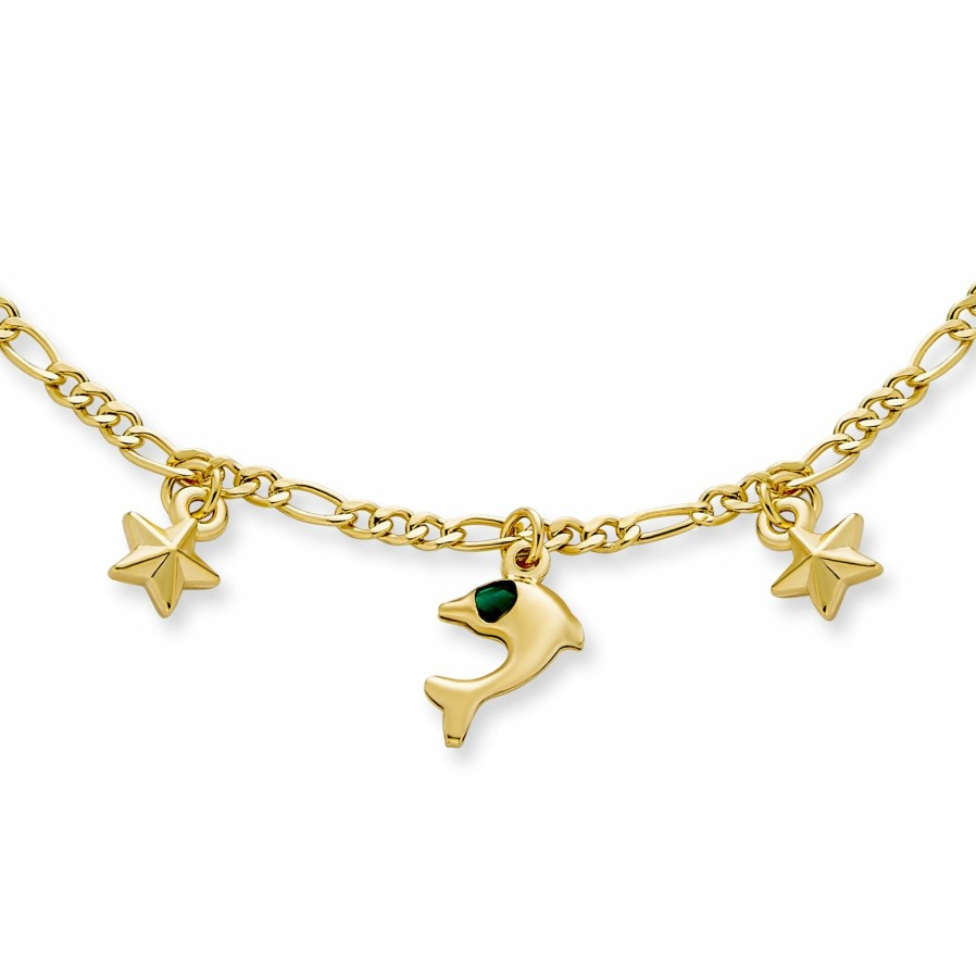 Shop Women Bling Jewelry Ankle Bracelets | Nautical Stars Dolphins Anklet Figaro Chain Ankle Bracelet Gold Plated