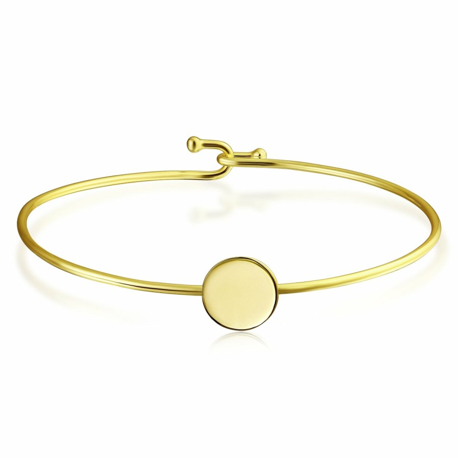 Shop Women Bling Jewelry Engravable Bracelets | Oval Disc Bangle Bracelet High Gold Plated .925 Sterling Silver Gold-Tone