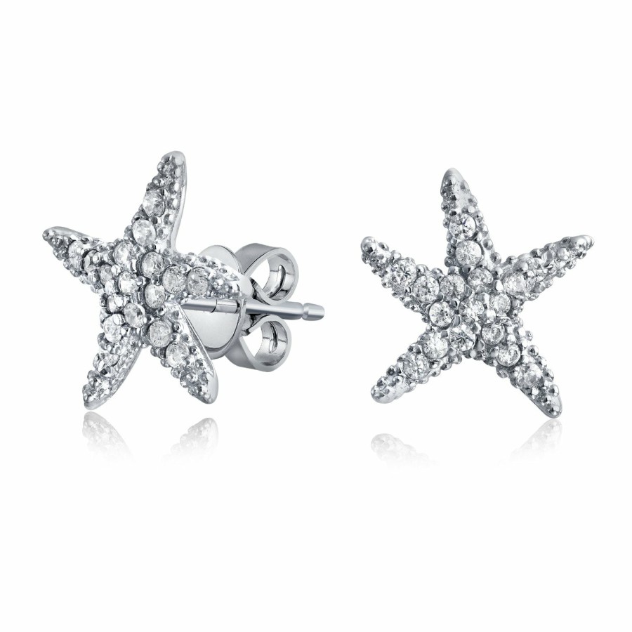 Shop Women Bling Jewelry | Pave Cz Starfish Shaped Stud Earrings Plated Sterling