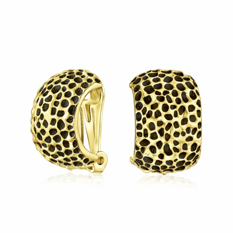 Shop Women Bling Jewelry Clip On Earrings | Hammered Leopard Half Hoop Clip On Earrings Matte Silver Gold Plated