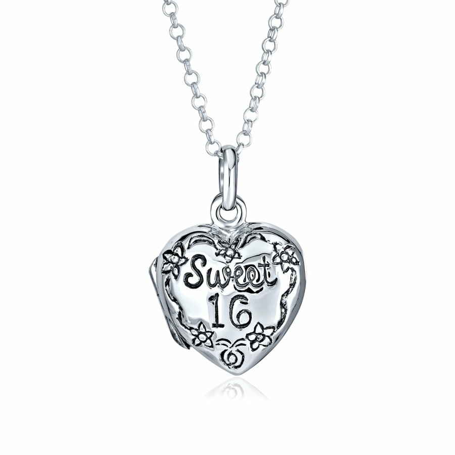 Shop Women Bling Jewelry | Sweet 16 Birthday Heart Locket Necklace That Holds Picture For Teen Silver