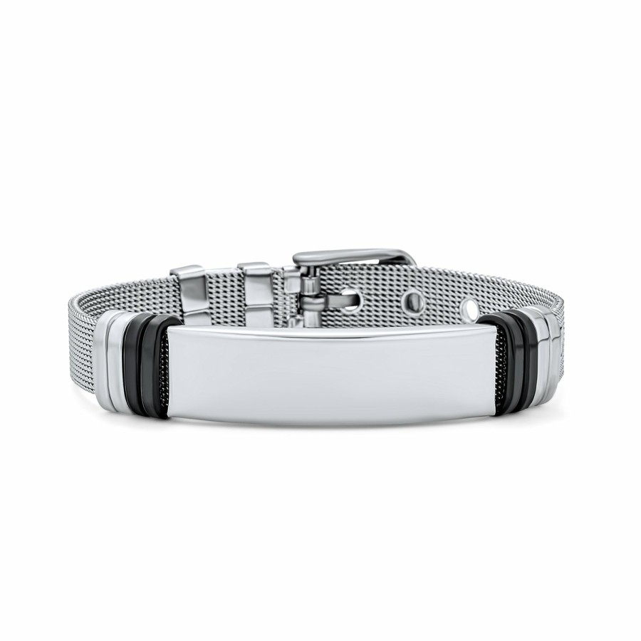 Shop Men Bling Jewelry Mens Bracelets & Id Bracelets | Unique Belt Buckle Mesh Band Bracelet Stainless Steel 8In Silver Tone