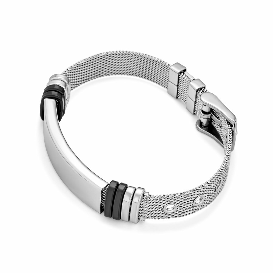 Shop Men Bling Jewelry Mens Bracelets & Id Bracelets | Unique Belt Buckle Mesh Band Bracelet Stainless Steel 8In Silver Tone