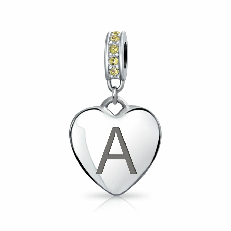 Shop Women Bling Jewelry Alphabet Beads | Heart Dangle Bead Charm Crystal Yellow November .925 Sterling Silver