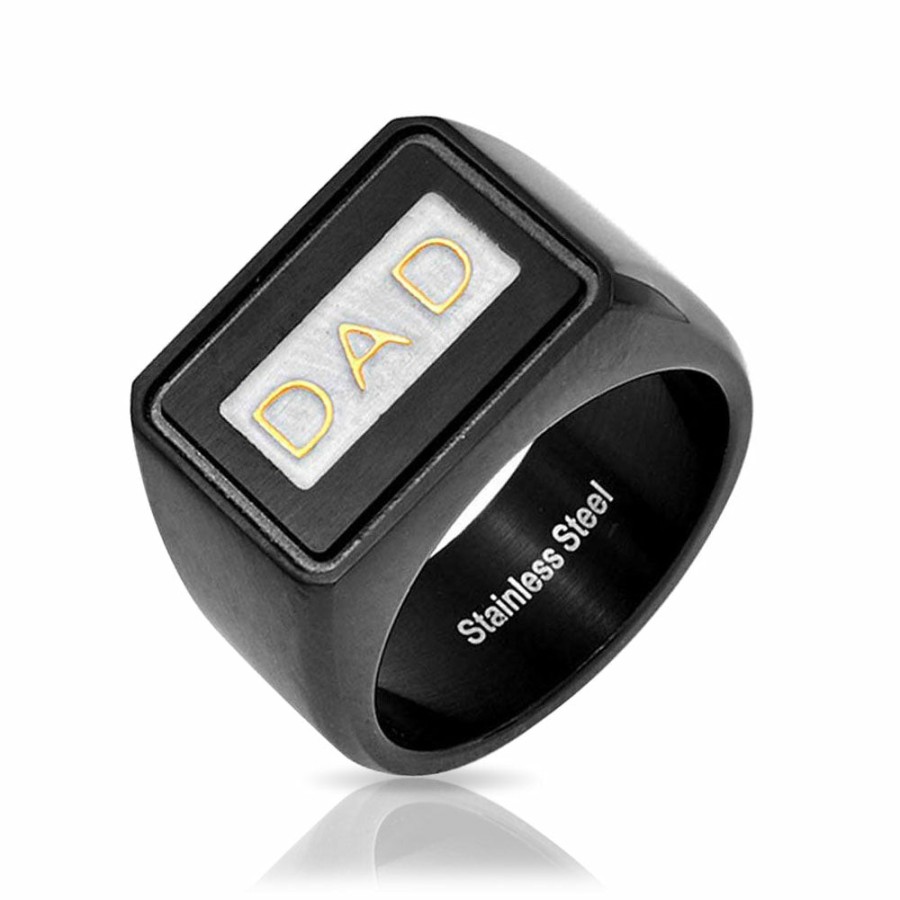 Shop Men Bling Jewelry Mens Rings | Men'S Word Band Signet Dad Ring For Father Day Tri Tone Stainless Steel