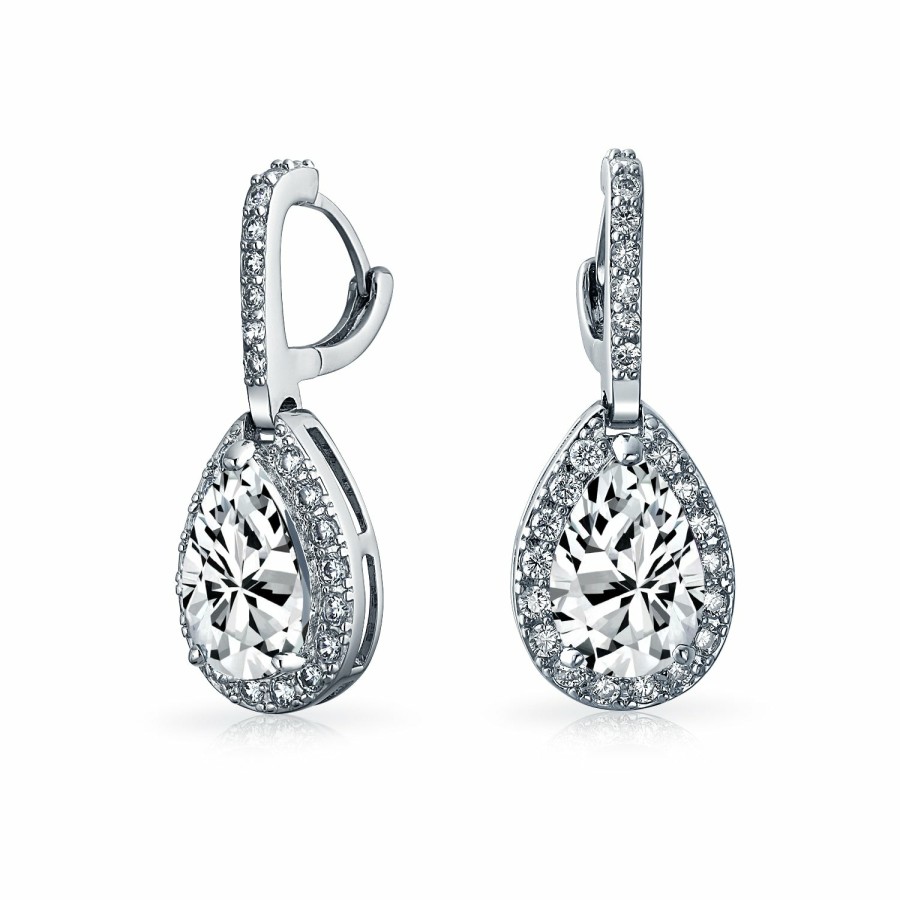 Shop Women Bling Jewelry Clip On Earrings | Bridal 7Ct Cz Teardrop Halo Aaa Cz Drop Huggie Pierced Earrings