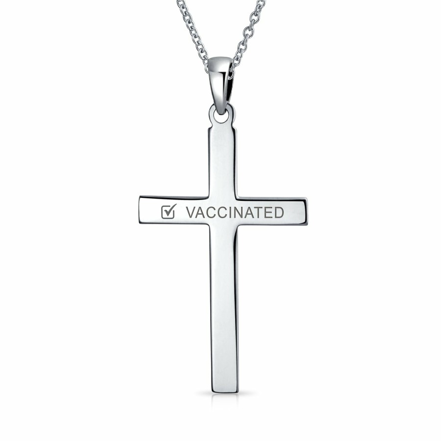 Shop Men Bling Jewelry Mens Pendants & Dog Tags | Vaccinated Large Men'S Cross Religious Pendant .925Sterling Silver