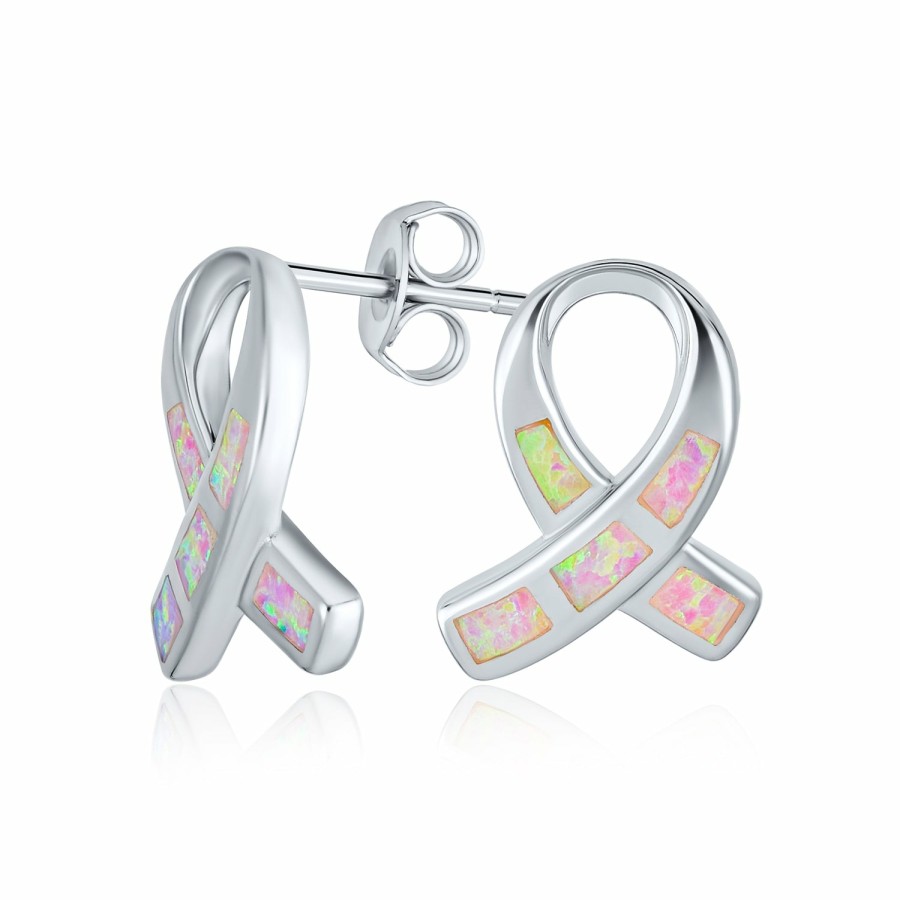 Shop Women Bling Jewelry Stud Earrings | Created Opal Pink Ribbon For Breast Cancer Awareness Stud Earrings