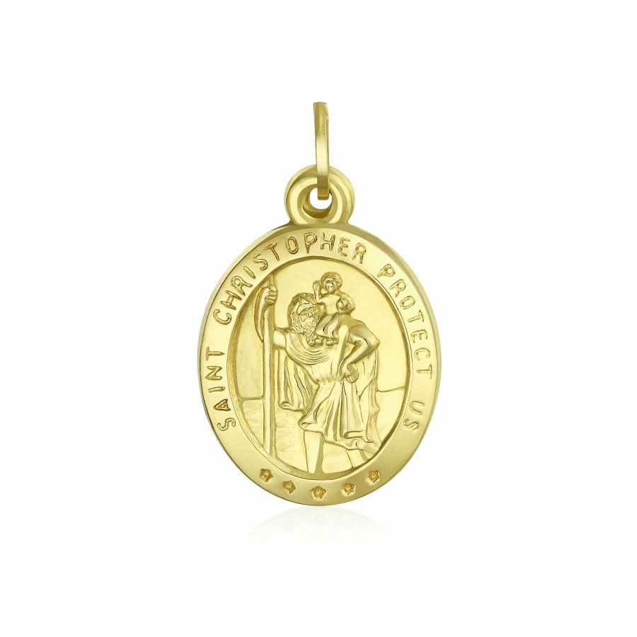 Shop Men Bling Jewelry Mens Engravable Necklaces | Religious Metal Christ Head Saint Michael Christopher Pendant 14K Gold