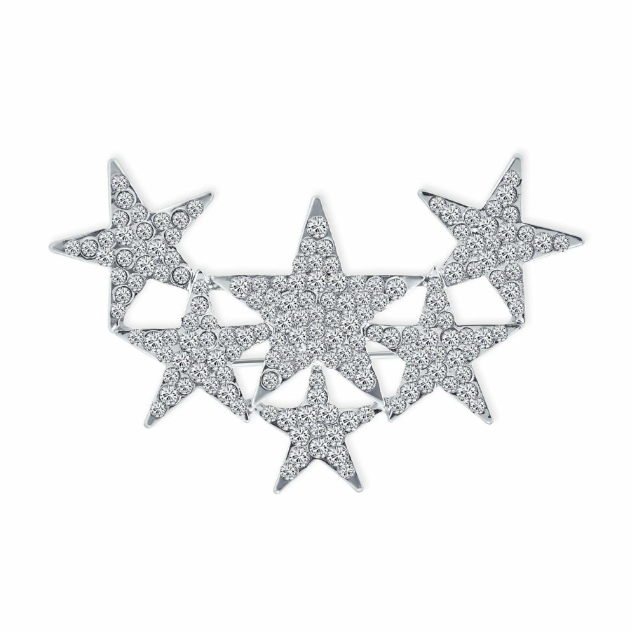 Shop Women Bling Jewelry Pins & Brooches | Large Statement Patriotic 6 Crystal Stars Brooch Pin Plated