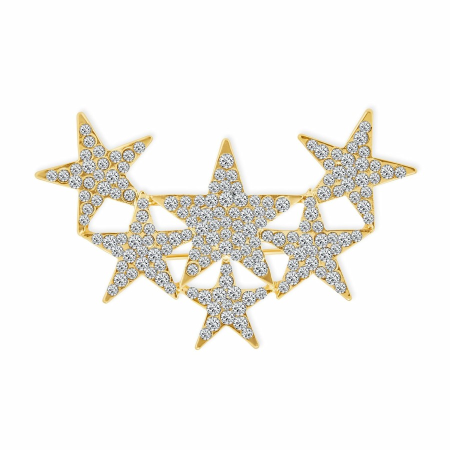 Shop Women Bling Jewelry Pins & Brooches | Large Statement Patriotic 6 Crystal Stars Brooch Pin Plated