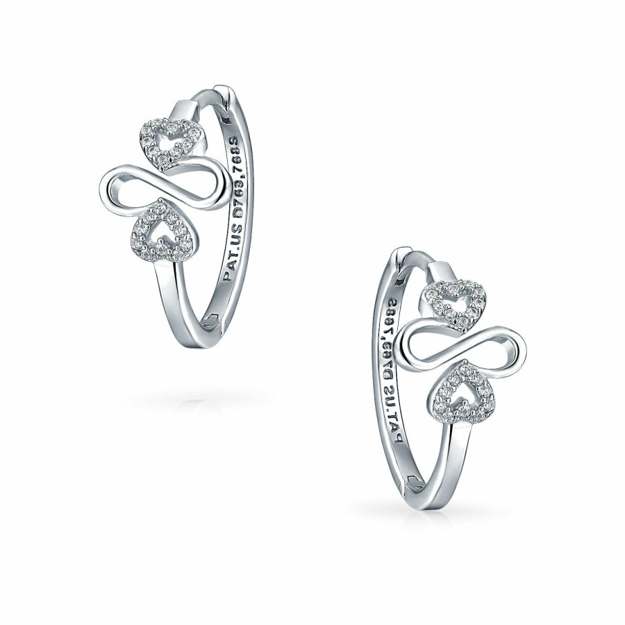 Shop Women Bling Jewelry Hoops Huggies Earrings | Ayllu Love Symbol Heart Infinity Clover Pave Cz Silver Hoop Earrings