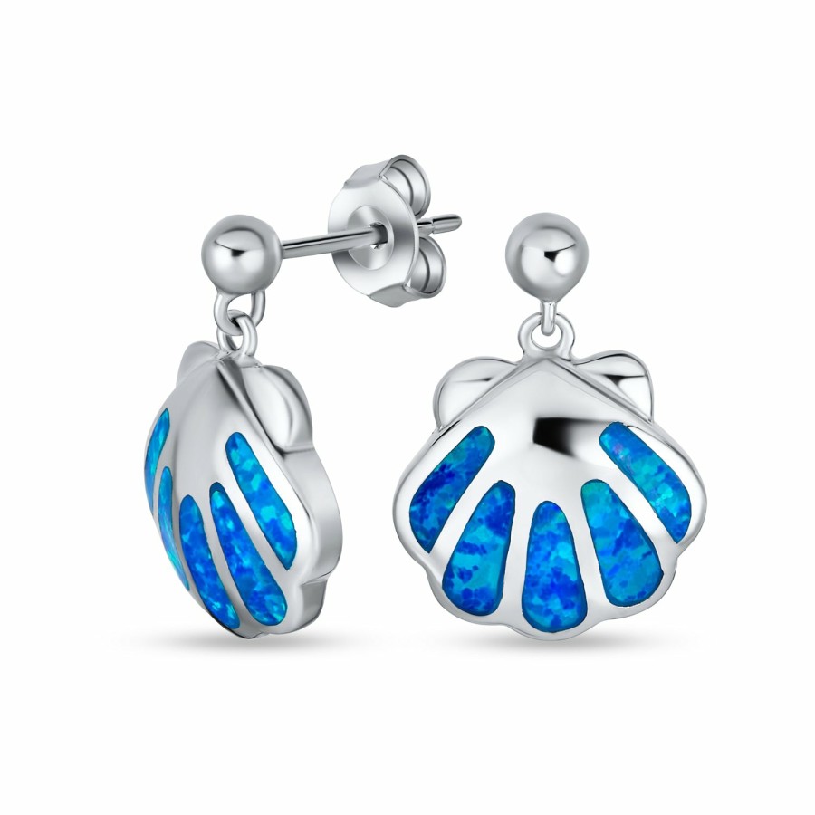 Shop Women Bling Jewelry Dangle Drop Earrings | Nautical Opal Clam Sea Shell Dangling Earrings Sterling Silver