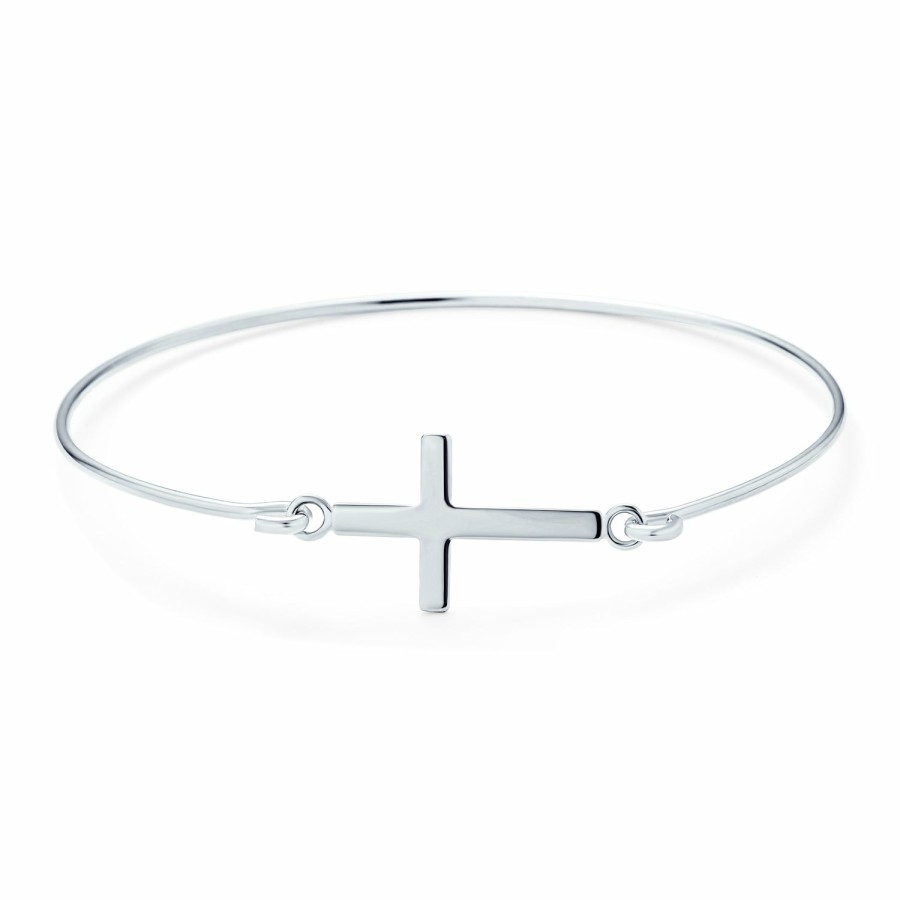 Shop Women Bling Jewelry Delicate Bracelets | Spiritual Sideway Horizontal Egyptian Ankh Cross Bangle Bracelet Sterling