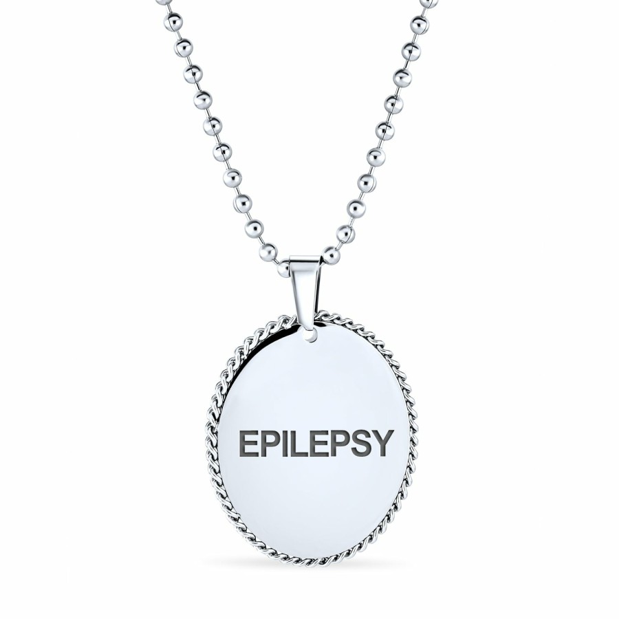 Shop Women Bling Jewelry Engravable Necklaces | Medical Alert Id Dog Oval Rope Tag Pendant Engravable Necklace