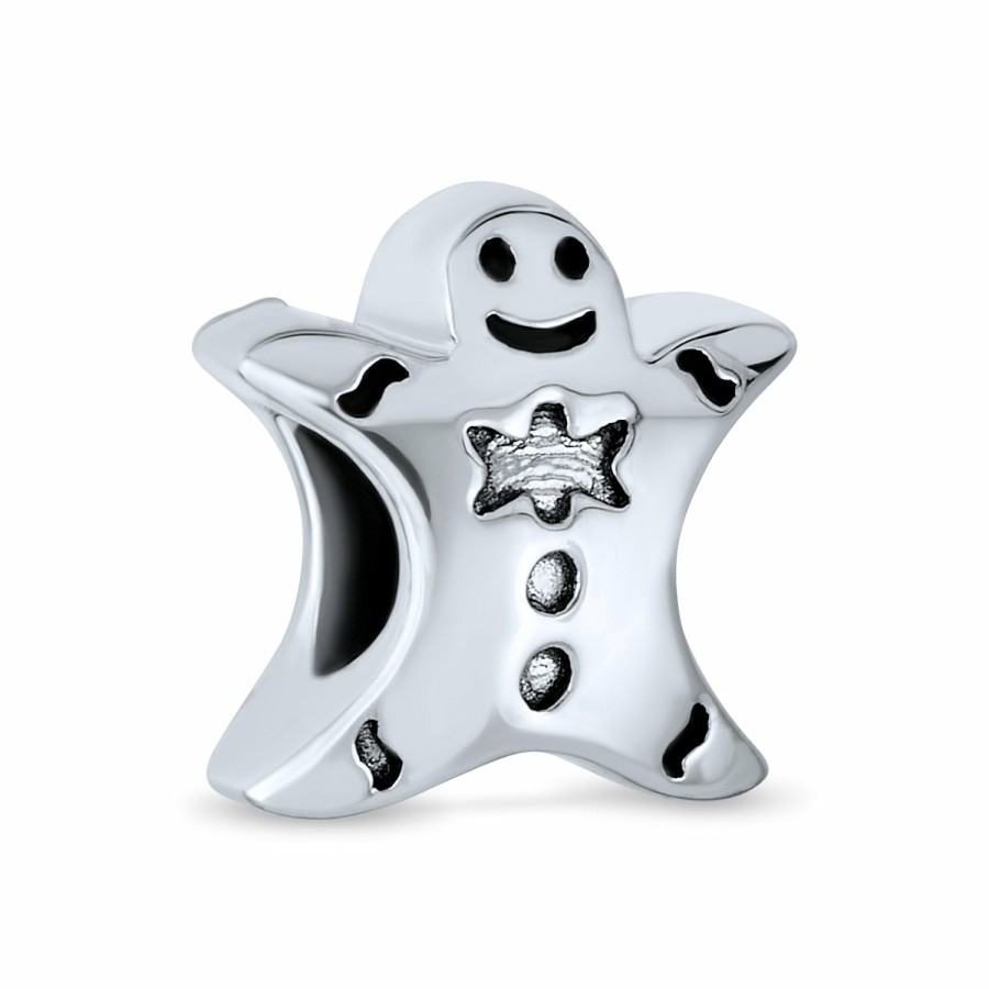 Shop Women Bling Jewelry Christmas Charms Beads | Holiday Christmas Gingerbread Man Cookie Charm Bead Sterling Silver