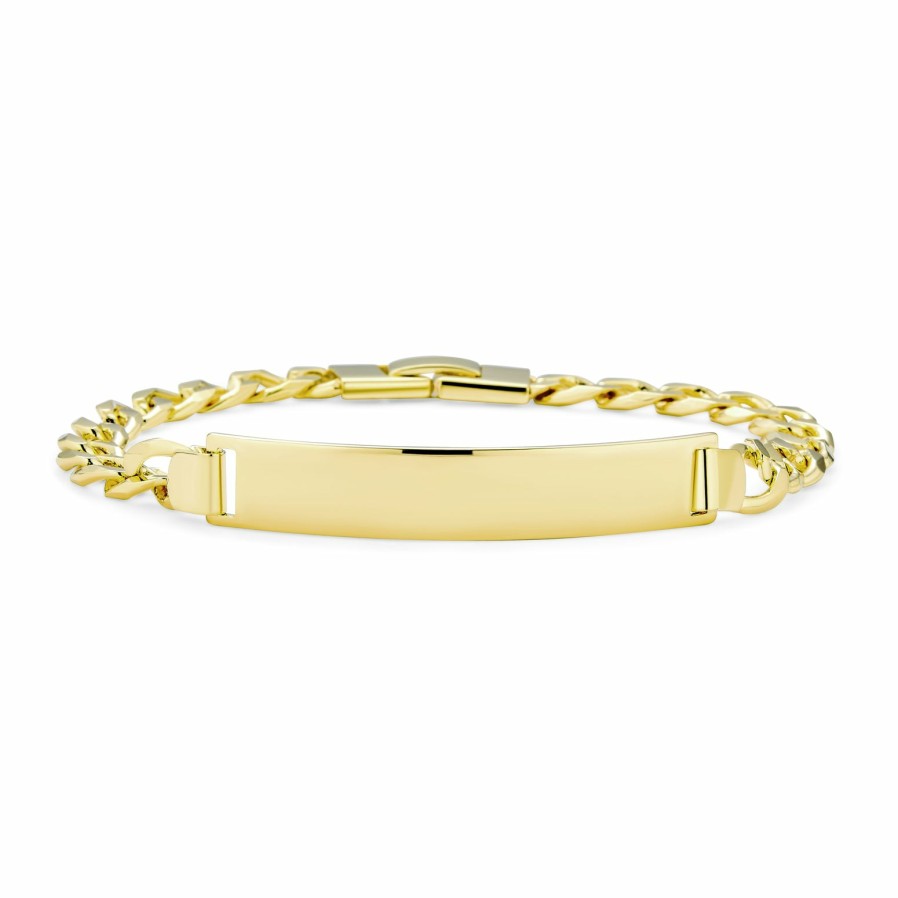 Shop Women Bling Jewelry Engravable Bracelets | Classic Men'S Name Bar Identification Id Bracelet Gold Plated 8 8.5 9"