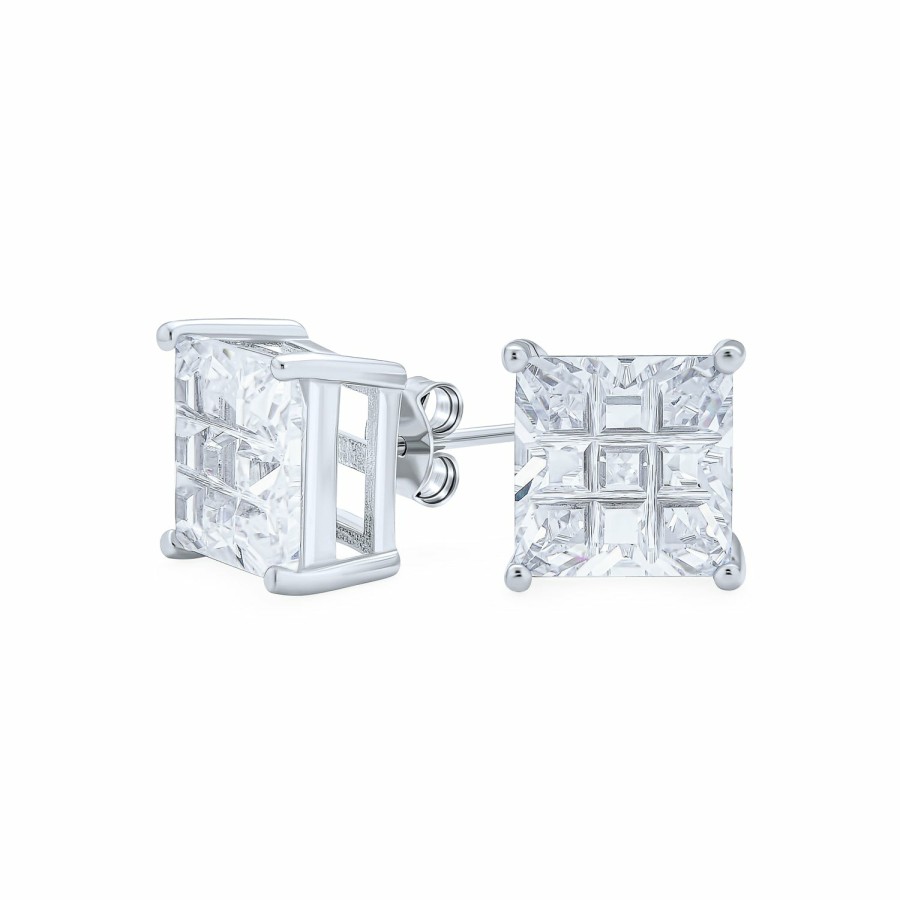 Shop Men Bling Jewelry Mens Earrings | Cz Square Invisible Cut Stud Earrings Plated 5-10 Mm