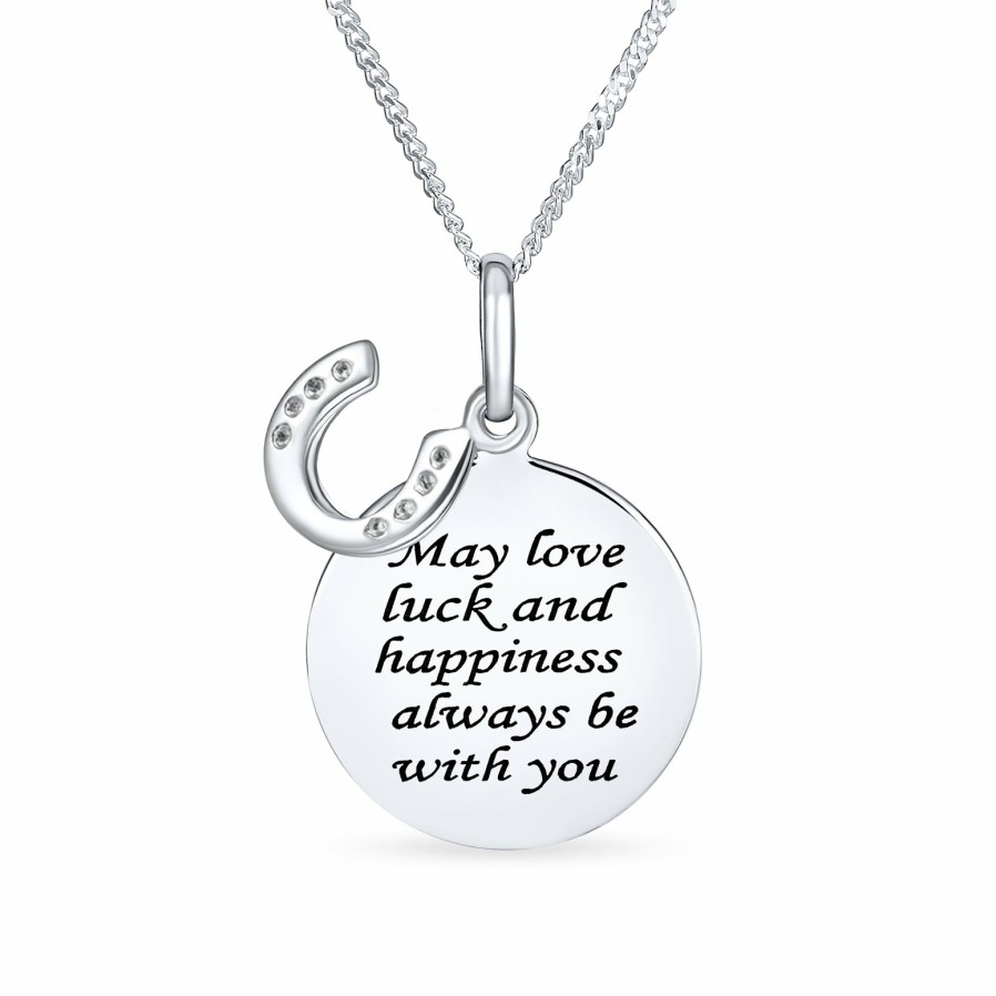 Shop Women Bling Jewelry Pendant Necklaces | Quote Western Horseshoe Word Pendant Necklace Graduation .925 Silver