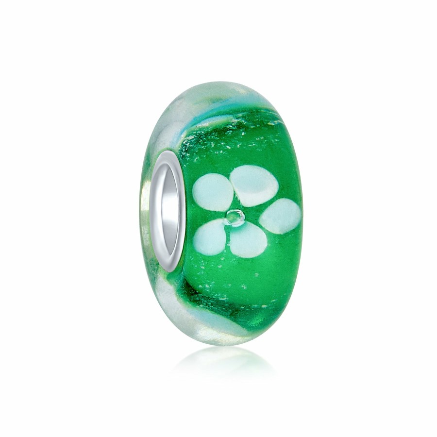 Shop Women Bling Jewelry Flower Beads | White Flower Murano Glass Spacer Bead Charm .925 Sterling Silver