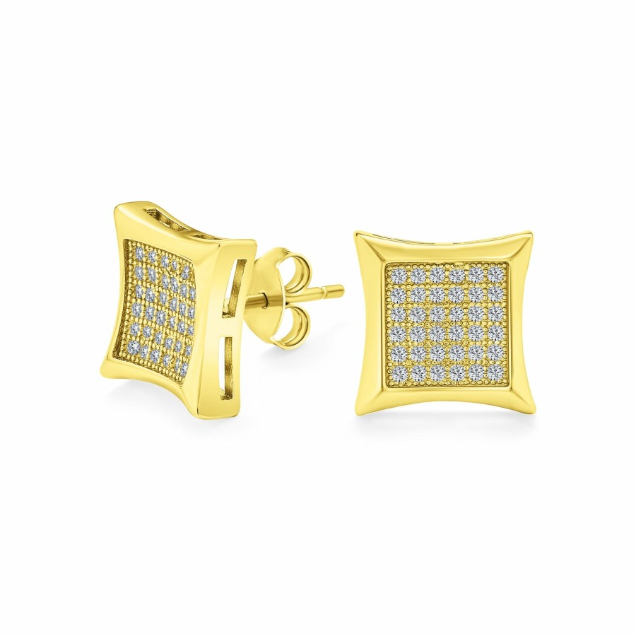 Shop Men Bling Jewelry Mens Earrings | Mens Square Pave Cz Kite Stud Earrings Plated .925 7 -12 Mm