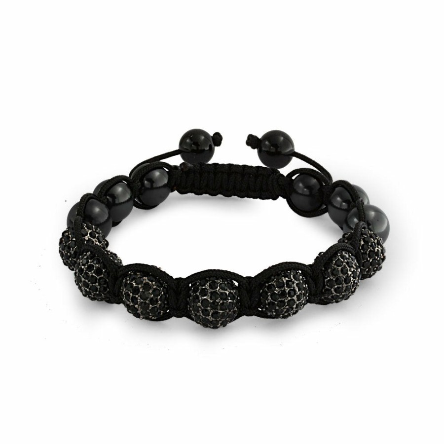 Shop Women Bling Jewelry Wrap Stretch Bracelets | Crystal Ball Hematite Shamballa Inspired Bracelet Cord