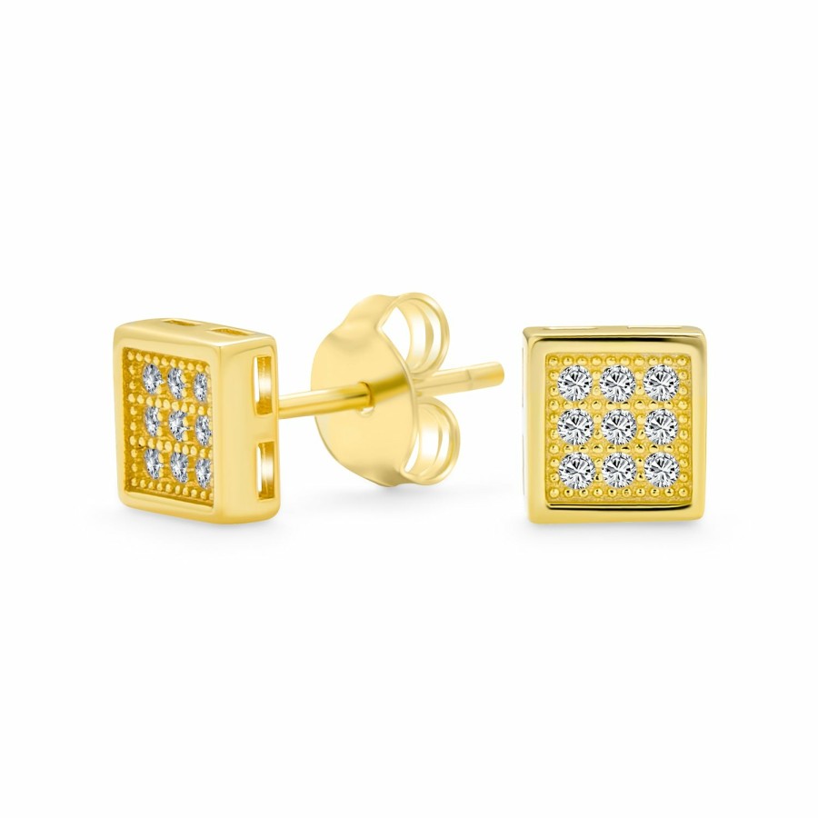 Shop Men Bling Jewelry Mens Earrings | Square Cubic Zirconia Micro Pave Cz Stud Earrings Sterling