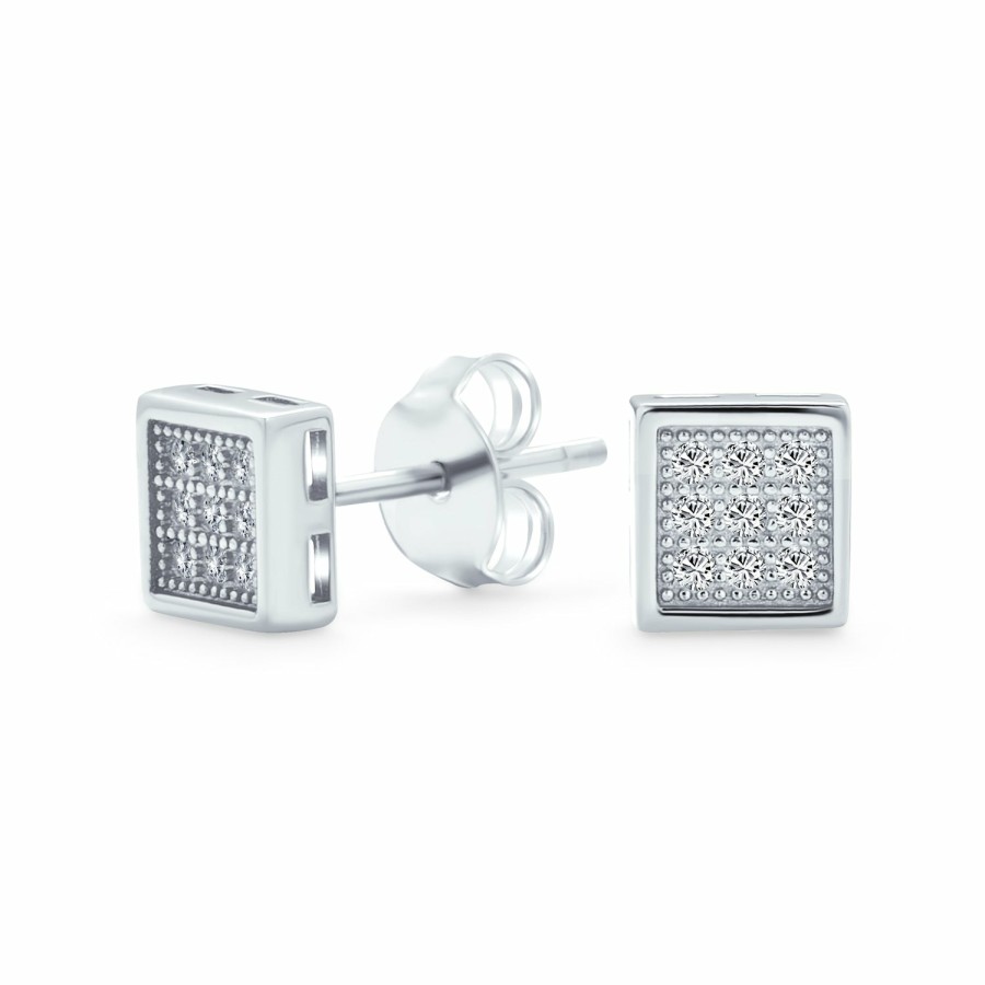 Shop Men Bling Jewelry Mens Earrings | Square Cubic Zirconia Micro Pave Cz Stud Earrings Sterling