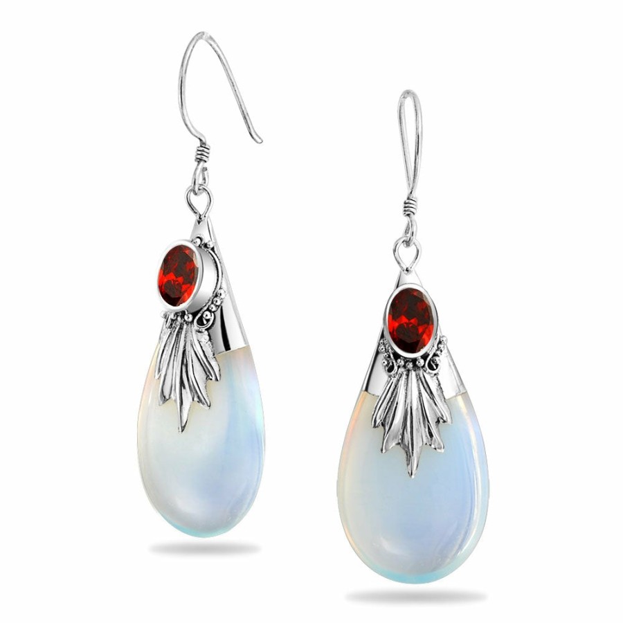 Shop Women Bling Jewelry Dangle Drop Earrings | Western Style Opalite Teardrop Dangling Earrings .925Sterling Silver